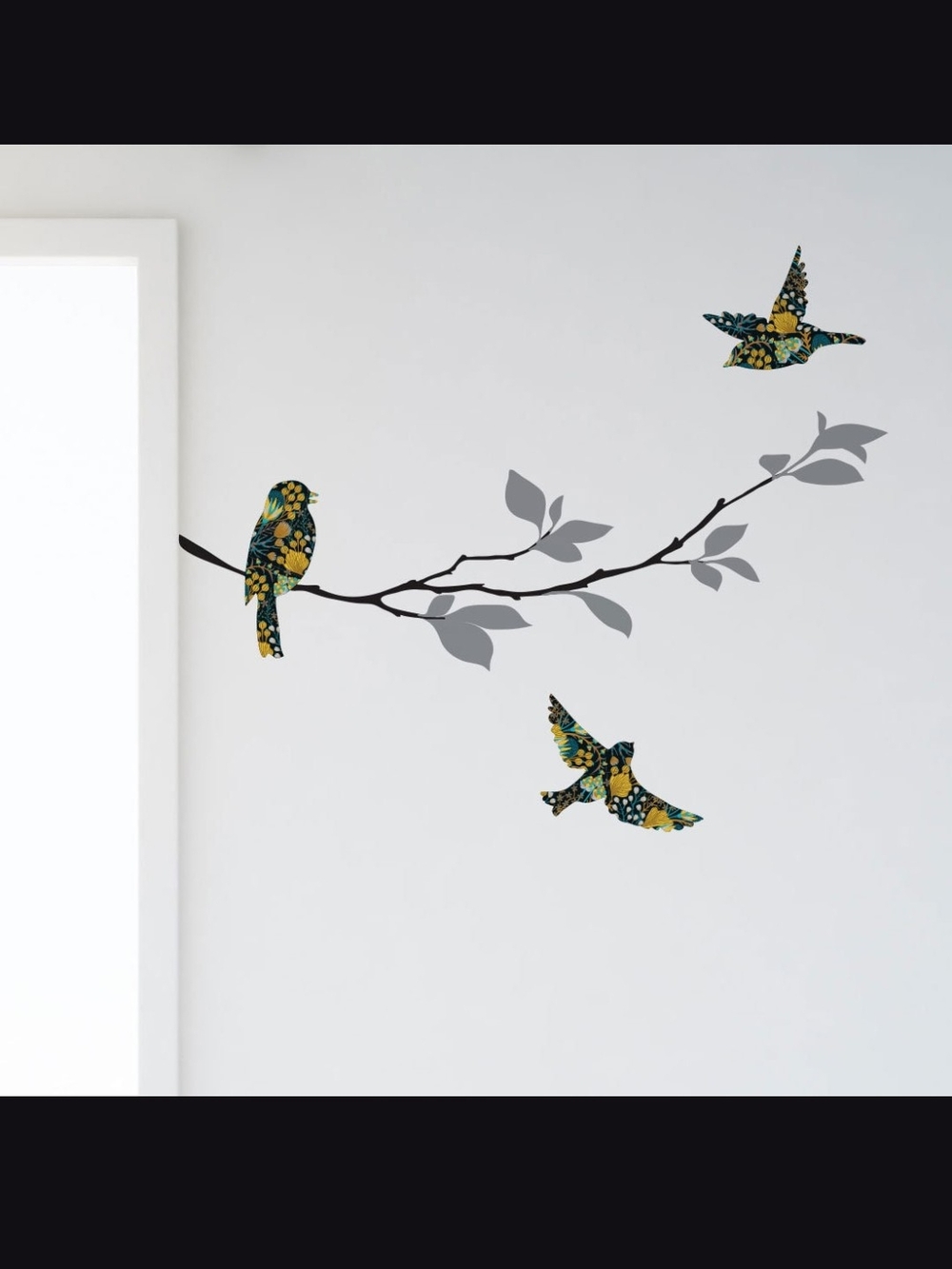 Tree Branch and Floral Birds Wall Decal Set Boho Decor